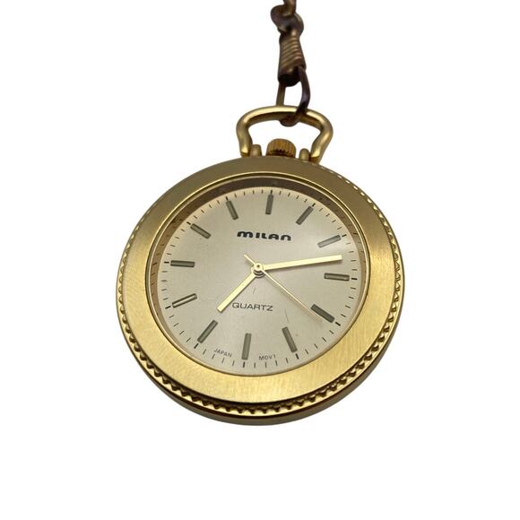 Milan Quartz Open Face Pocket Watch MLN1070 with Chain and Clip - New Battery - Picture 2 of 4